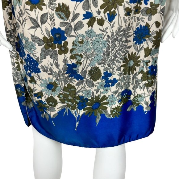 Vintage 60s Floral Dress Women's Small Blue Border Print Acetate Thin Shift - Picture 5 of 10